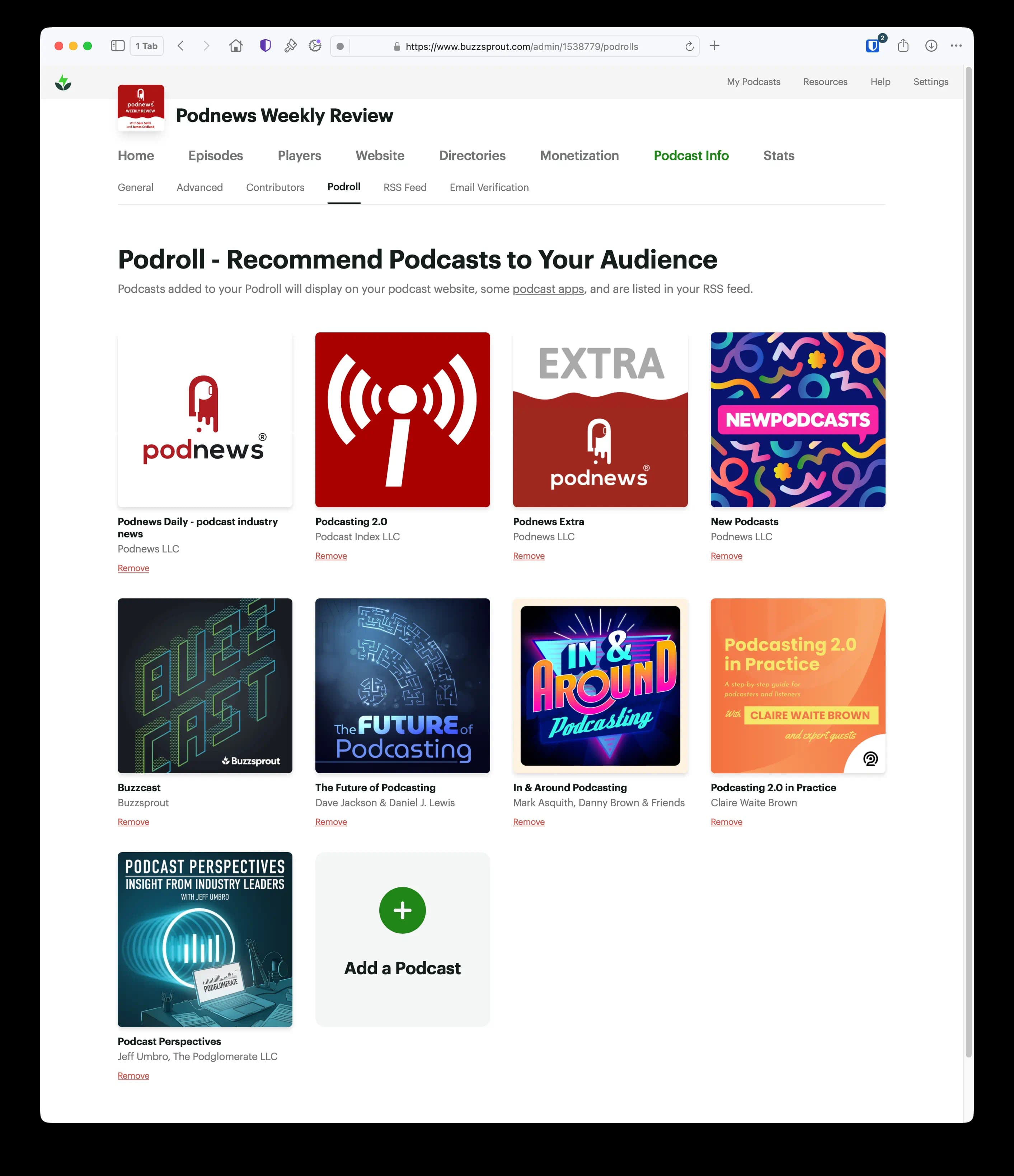 Buzzsprout UI for podroll